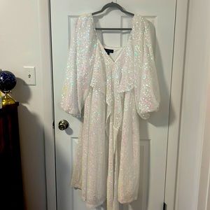 Eloquii White Iridescent Sequin Faux Wrap Dress